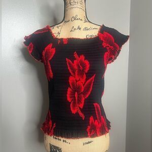 Red black Hawaiian women’s shirt size O/S Favant Hawaii vacation party